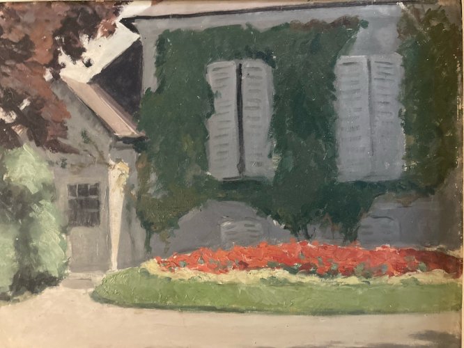 Peinture Fleurs Maison Bégonia Jean Vasseur Huile Panneau 1936 Ancien Art