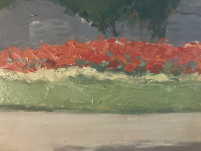 Peinture Fleurs Maison Bégonia Jean Vasseur Huile Panneau 1936 Ancien Art