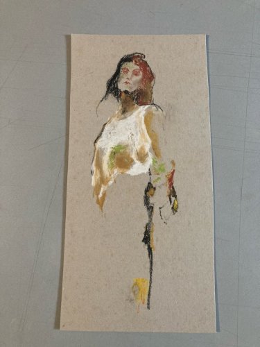 Peinture Fusain Carton Femme Expressionnisme 1980 À Identifier Expressionniste