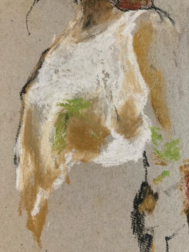 Peinture Fusain Carton Femme Expressionnisme 1980 À Identifier Expressionniste