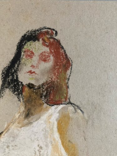 Peinture Fusain Carton Femme Expressionnisme 1980 À Identifier Expressionniste