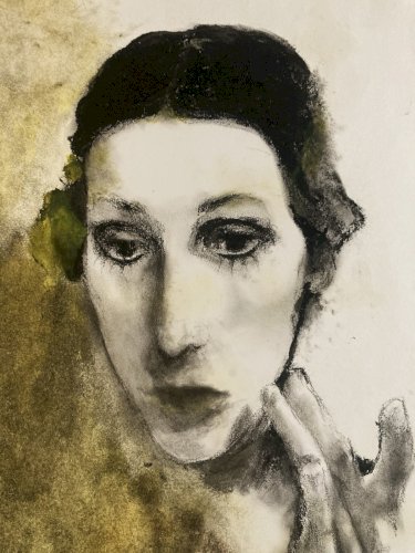 Peinture Fusain Papier Femme Expressionnisme 1980 Portrait Expressionniste