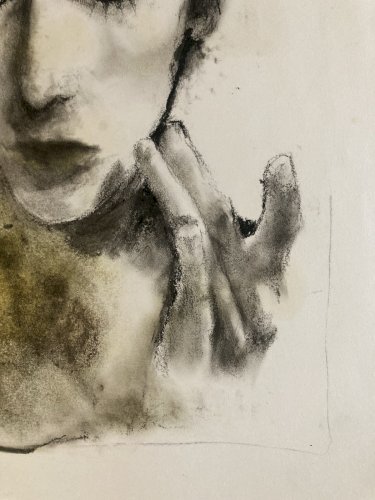 Peinture Fusain Papier Femme Expressionnisme 1980 Portrait Expressionniste