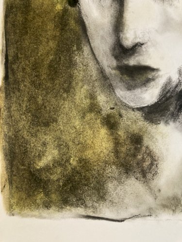 Peinture Fusain Papier Femme Expressionnisme 1980 Portrait Expressionniste