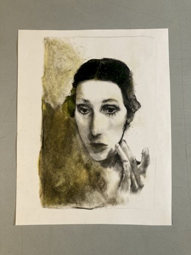 Peinture Fusain Papier Femme Expressionnisme 1980 Portrait Expressionniste