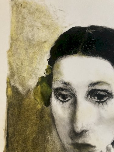 Peinture Fusain Papier Femme Expressionnisme 1980 Portrait Expressionniste