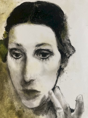 Peinture Fusain Papier Femme Expressionnisme 1980 Portrait Expressionniste