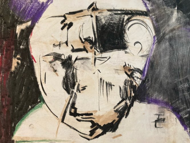 Peinture Fusain Papier Homme Expressionnisme 1980 Portrait Expressionniste Art