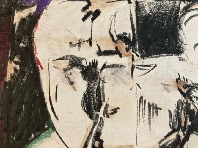 Peinture Fusain Papier Homme Expressionnisme 1980 Portrait Expressionniste Art