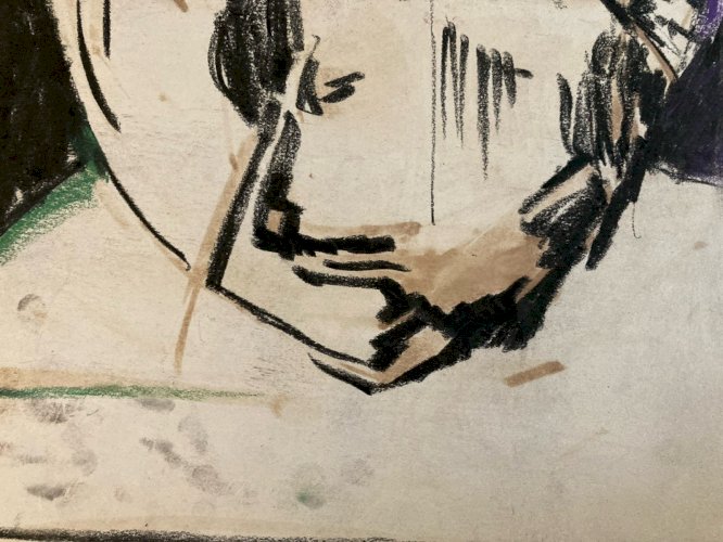 Peinture Fusain Papier Homme Expressionnisme 1980 Portrait Expressionniste Art