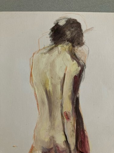 Peinture Gouac Femme Nue Nu Erotique 1980 A Identifier Dos XXe