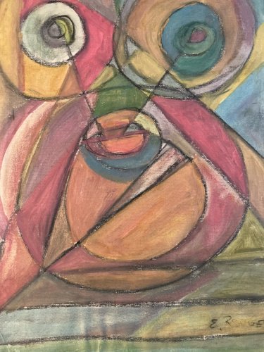 Peinture Gouache 1930 Portrait Cubisme Cubiste Elisabeth Ronget Ancien Art