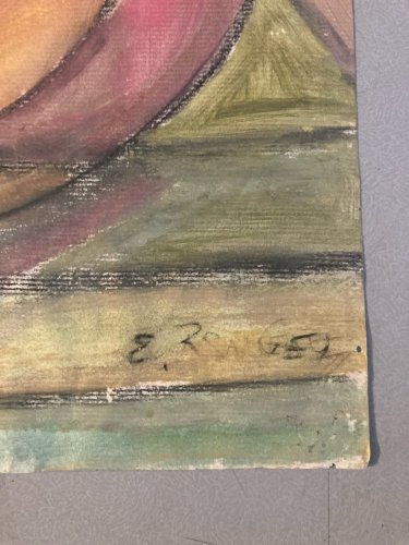 Peinture Gouache 1930 Portrait Cubisme Cubiste Elisabeth Ronget Ancien Art