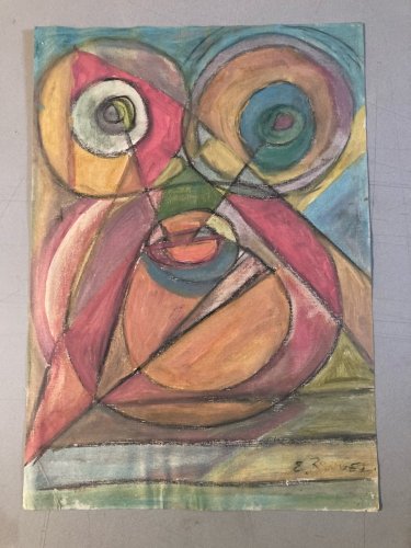 Peinture Gouache 1930 Portrait Cubisme Cubiste Elisabeth Ronget Ancien Art