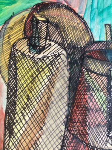 Peinture Gouache 1933 Nature Morte Cubisme Cubiste Elisabeth Ronget Ancien