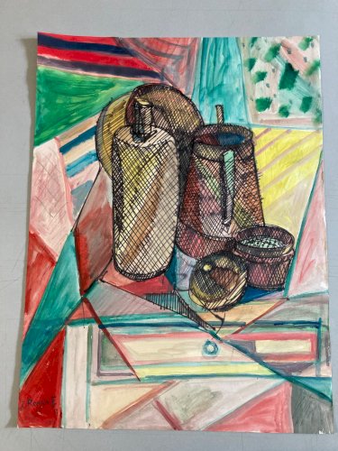 Peinture Gouache 1933 Nature Morte Cubisme Cubiste Elisabeth Ronget Ancien