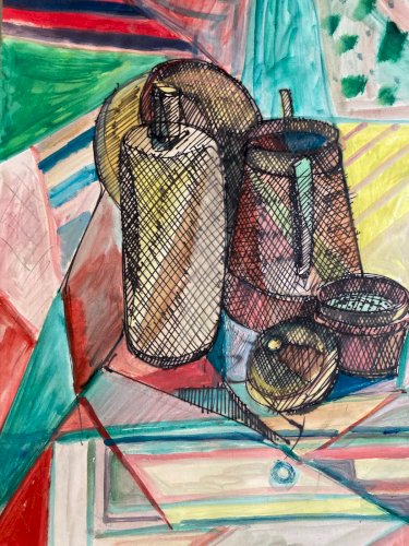 Peinture Gouache 1933 Nature Morte Cubisme Cubiste Elisabeth Ronget Ancien