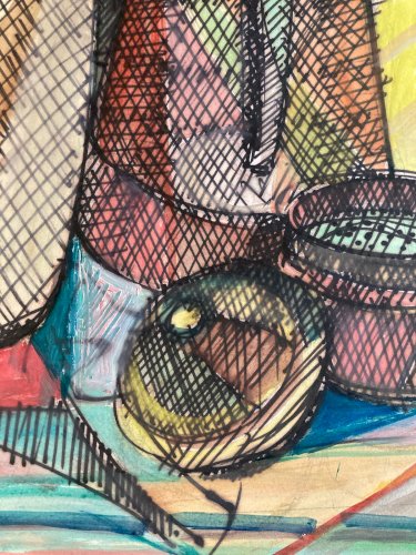 Peinture Gouache 1933 Nature Morte Cubisme Cubiste Elisabeth Ronget Ancien