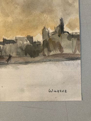 Peinture Gouache 1950 Art Chantier Naval Marseille Bateau Mer Ancien