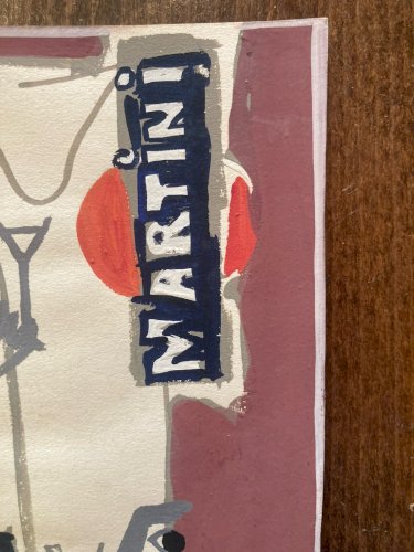 Peinture gouache 1960 Michel Henry Martini Bouteille Alcool Ancien Publicité Art