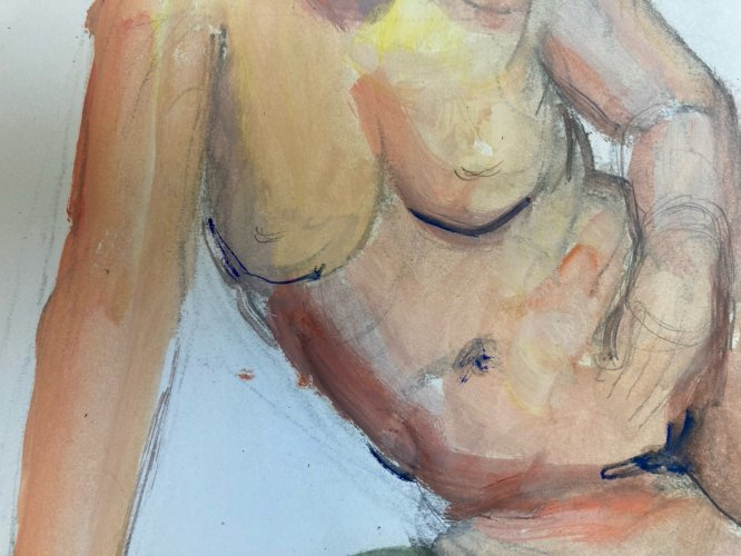 Peinture Gouache 1970 Art Corps Nu Nue Erotique Femme A Identifier XXe