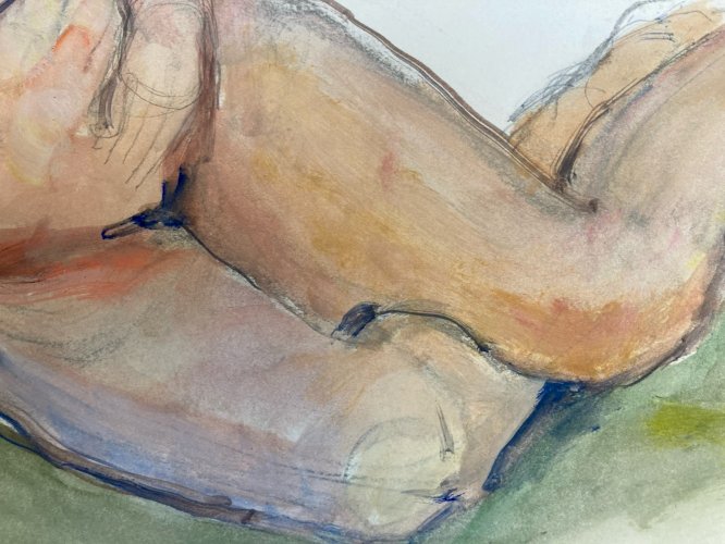 Peinture Gouache 1970 Art Corps Nu Nue Erotique Femme A Identifier XXe