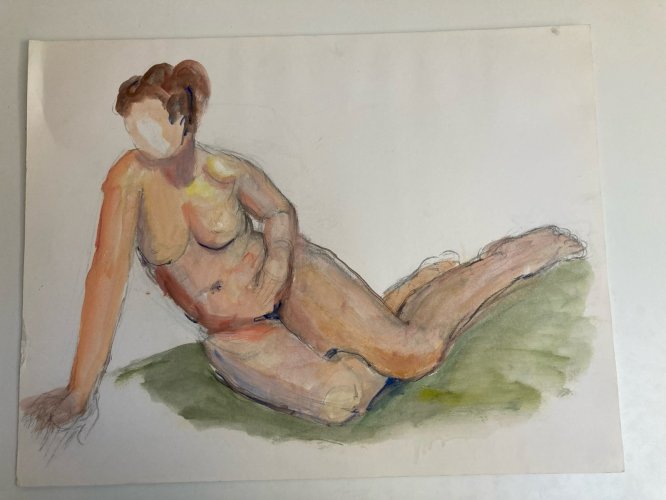 Peinture Gouache 1970 Art Corps Nu Nue Erotique Femme A Identifier XXe