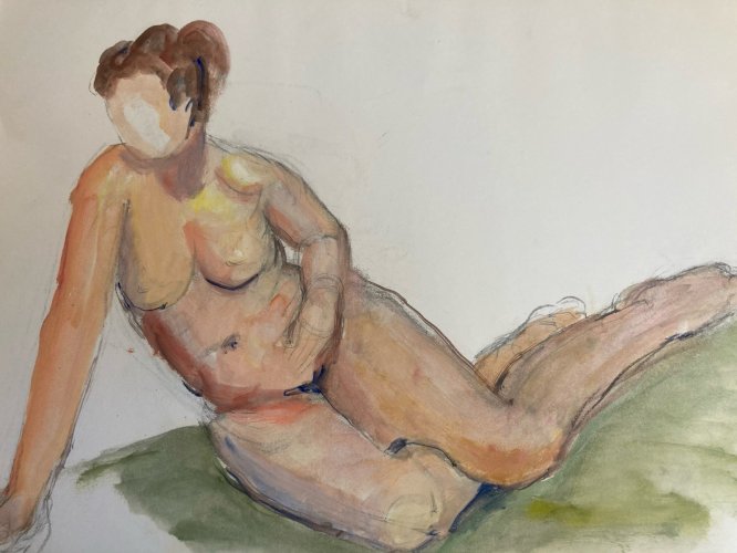 Peinture Gouache 1970 Art Corps Nu Nue Erotique Femme A Identifier XXe