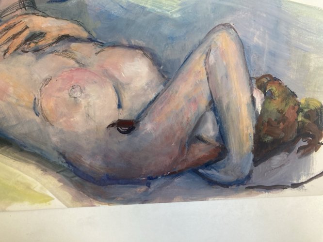 Peinture Gouache 1970 Art  Corps Nu Nue Erotique Femme  A Identifier