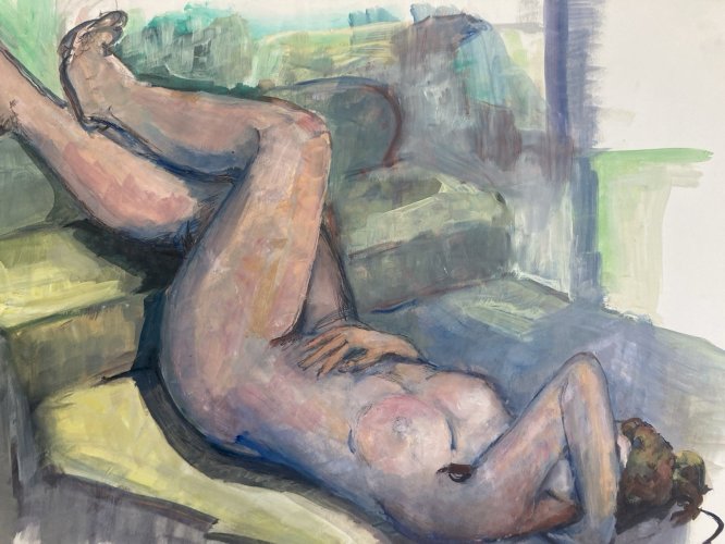 Peinture Gouache 1970 Art  Corps Nu Nue Erotique Femme  A Identifier