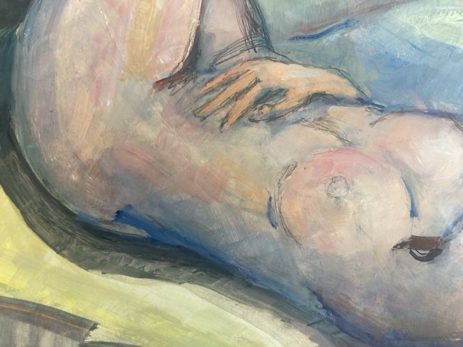 Peinture Gouache 1970 Art  Corps Nu Nue Erotique Femme  A Identifier