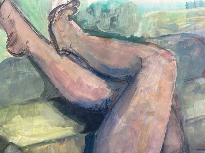 Peinture Gouache 1970 Art  Corps Nu Nue Erotique Femme  A Identifier