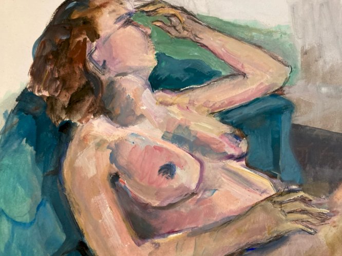 Peinture Gouache 1970  Corps Atelier Classique Femme  A Identifier Art XXe