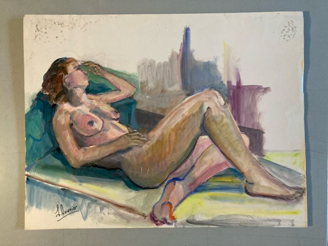 Peinture Gouache 1970  Corps Atelier Classique Femme  A Identifier Art XXe