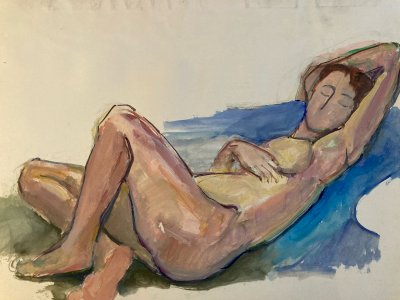 Gouache Painting 1970 Body Classic Studio Woman To Identify 20th Art