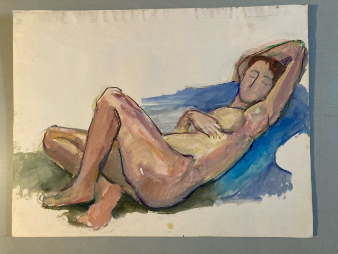 Peinture Gouache 1970  Corps Atelier Classique Femme  A Identifier XXe Art