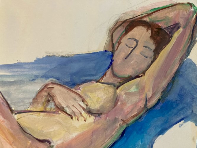 Peinture Gouache 1970  Corps Atelier Classique Femme  A Identifier XXe Art