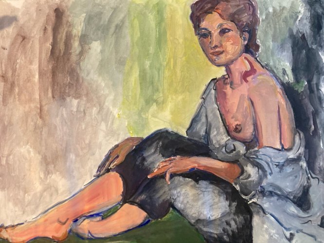 Peinture Gouache 1970  Corps Nu Nue Erotique Art Femme  A Identifier