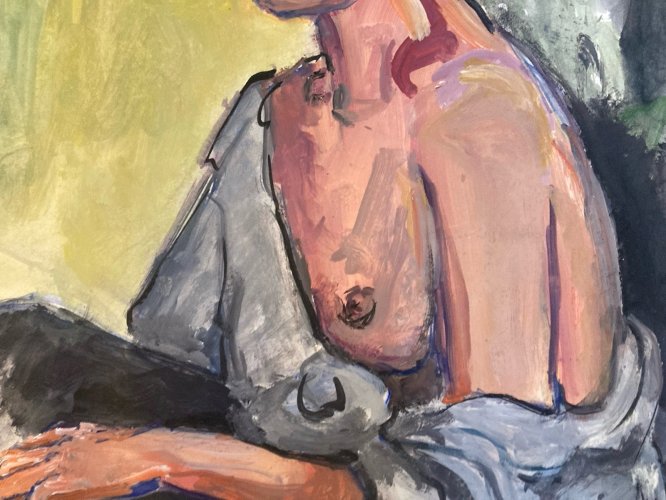 Peinture Gouache 1970  Corps Nu Nue Erotique Art Femme  A Identifier