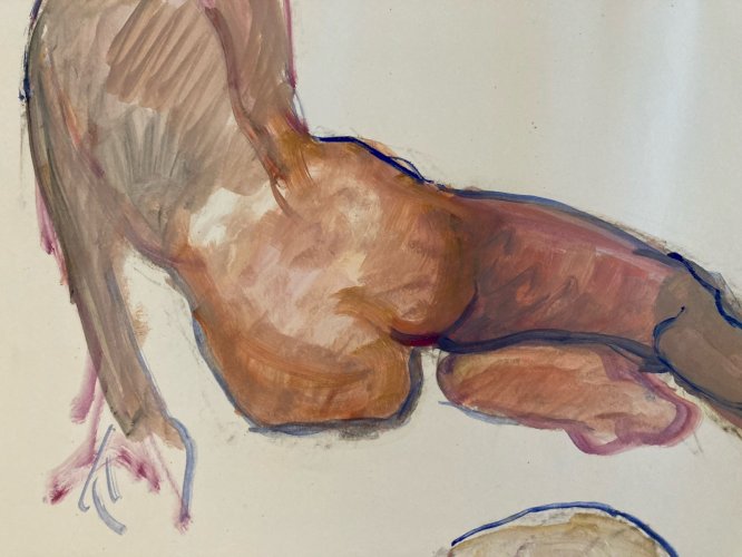 Peinture Gouache 1970  Corps Nu Nue Erotique Art Femme A Identifier