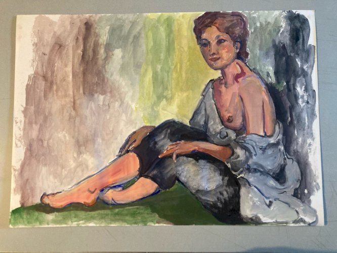 Peinture Gouache 1970  Corps Nu Nue Erotique Art Femme  A Identifier