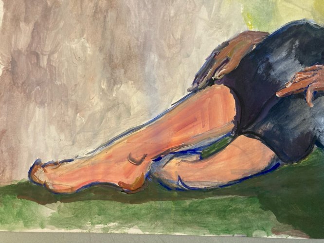 Peinture Gouache 1970  Corps Nu Nue Erotique Art Femme  A Identifier