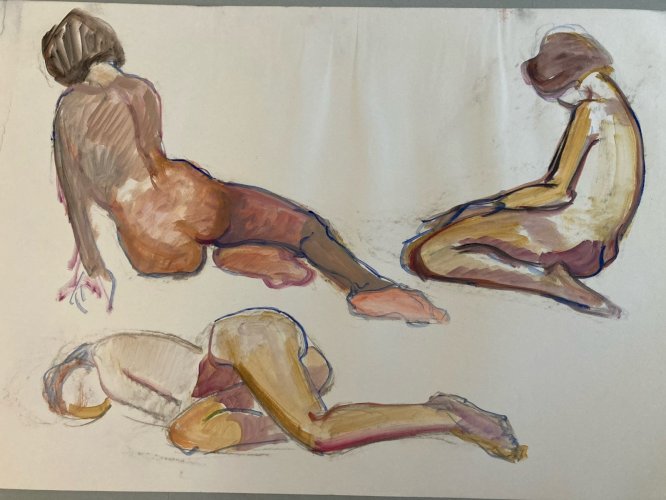 Peinture Gouache 1970  Corps Nu Nue Erotique Art Femme A Identifier