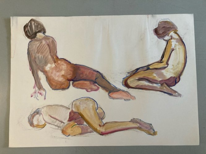 Peinture Gouache 1970  Corps Nu Nue Erotique Art Femme A Identifier