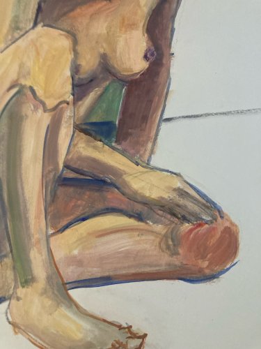 Peinture Gouache 1970  Corps Nu Nue Erotique Femme  A Identifier Art