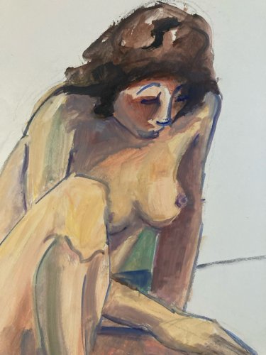 Peinture Gouache 1970  Corps Nu Nue Erotique Femme  A Identifier Art
