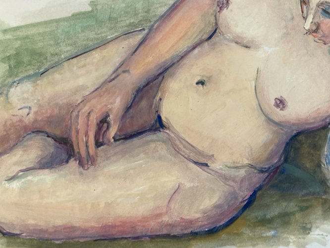 Peinture Gouache 1970  Corps Nu Nue Erotique Femme  A Identifier Art