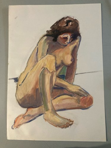 Peinture Gouache 1970  Corps Nu Nue Erotique Femme  A Identifier Art