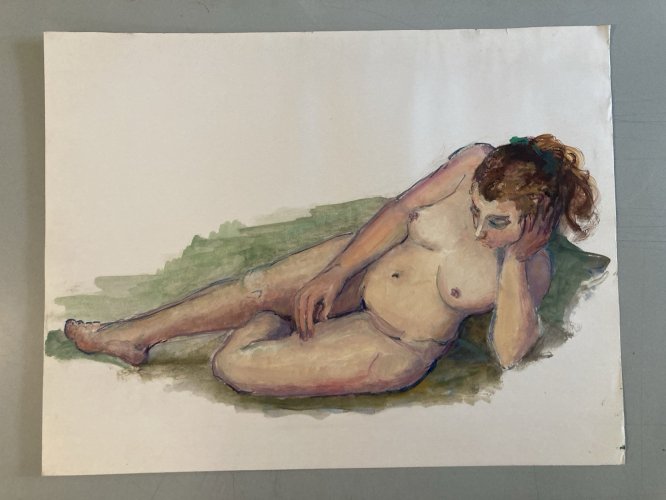 Peinture Gouache 1970  Corps Nu Nue Erotique Femme  A Identifier Art