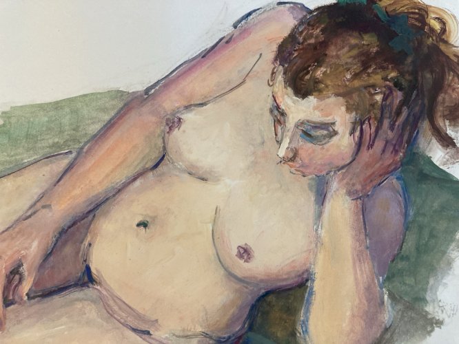 Peinture Gouache 1970  Corps Nu Nue Erotique Femme  A Identifier Art